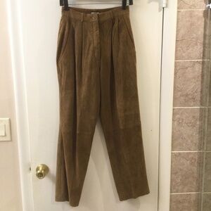 Toffs  Vintage Brown Suede High Waist Pleated Front Pants Vtg Sz 10 Fits Small
